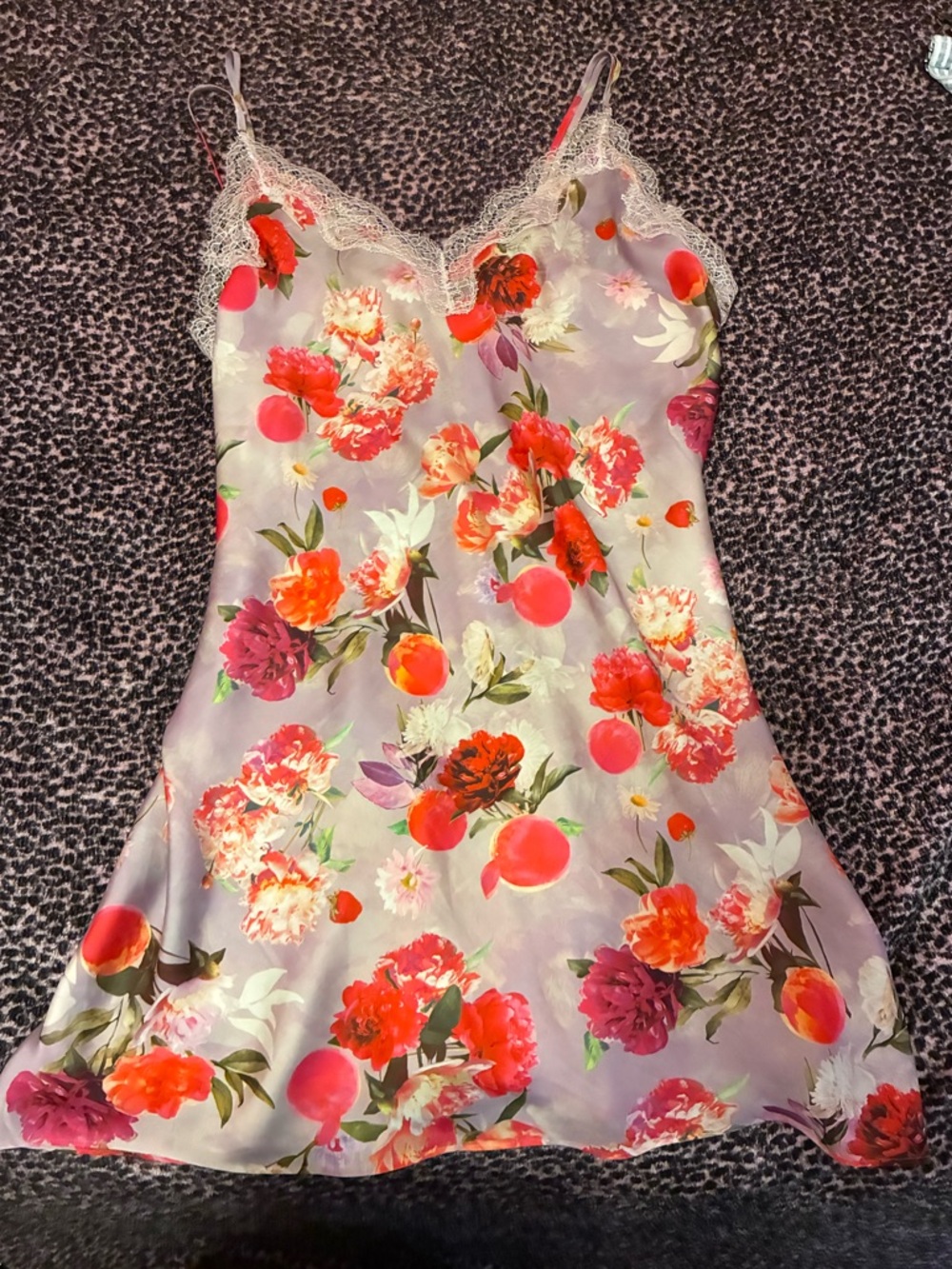 Victoria's Secret Lavender Satin Floral Lace-Trim Slip